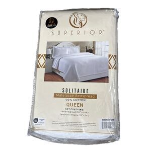 Superior Solitaire Queen 3 Piece Bedspread Set Matelasse Coverlet White 2 Shams